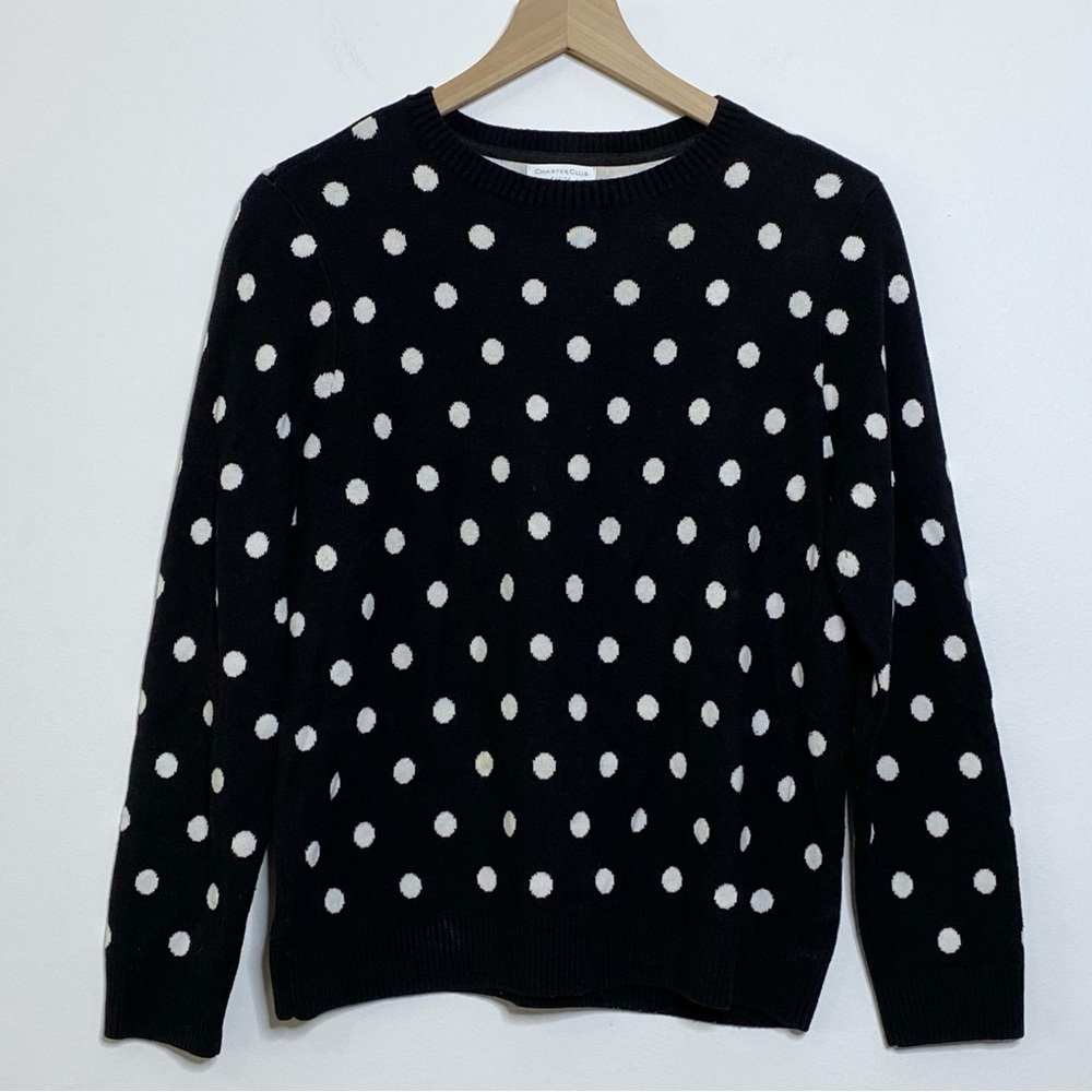 Charter Club Black White Polka Dot Pullover Sweater Petite Large